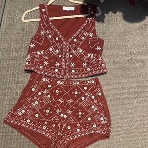 Zara High Waist Shorts and Top Set in Red and White